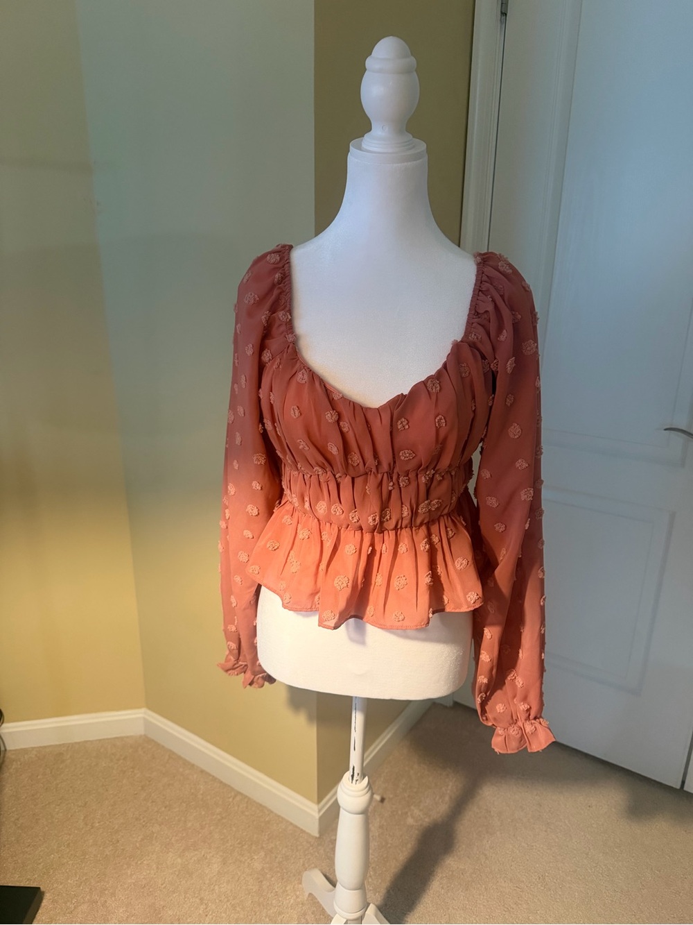 Altar'd State Rust with Floral detail Peplum Blouse